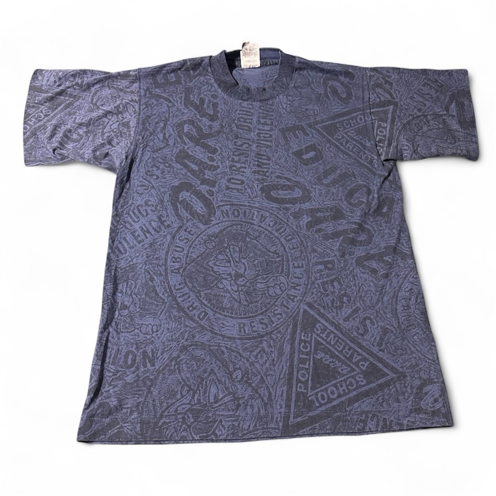 Vintage 90s DARE Single Stitch Shirt AOP 50/50 FOTL Blue Black Dyed
